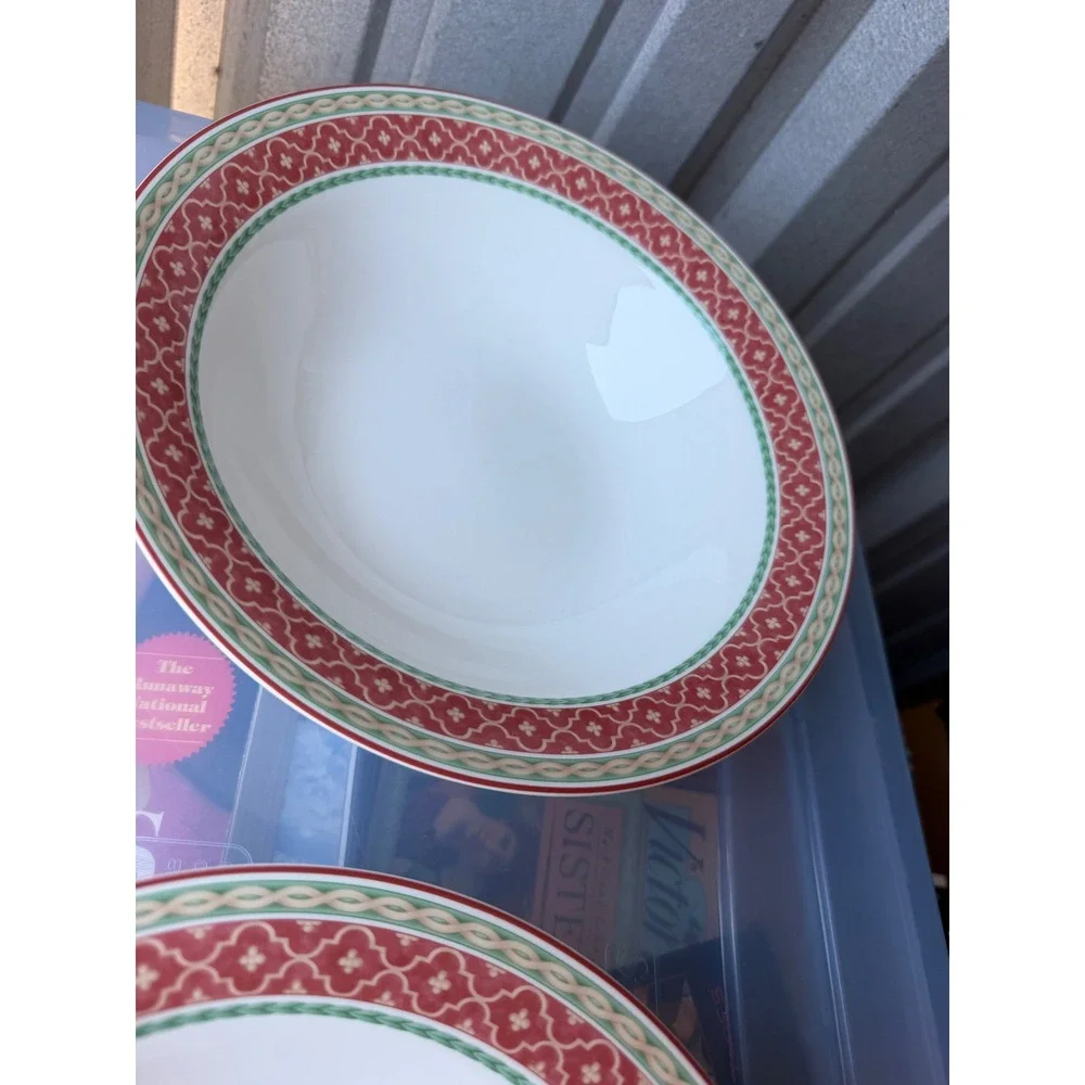 Fitz‎ and Floyd Sonoma Pasta Bowls Classic Choices Red Green Geometric Set of 2